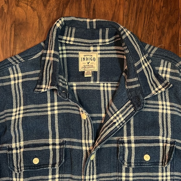 Men’s Denim Plaid Long Sleeve Button Up - American Eagle - Picture 2 of 5